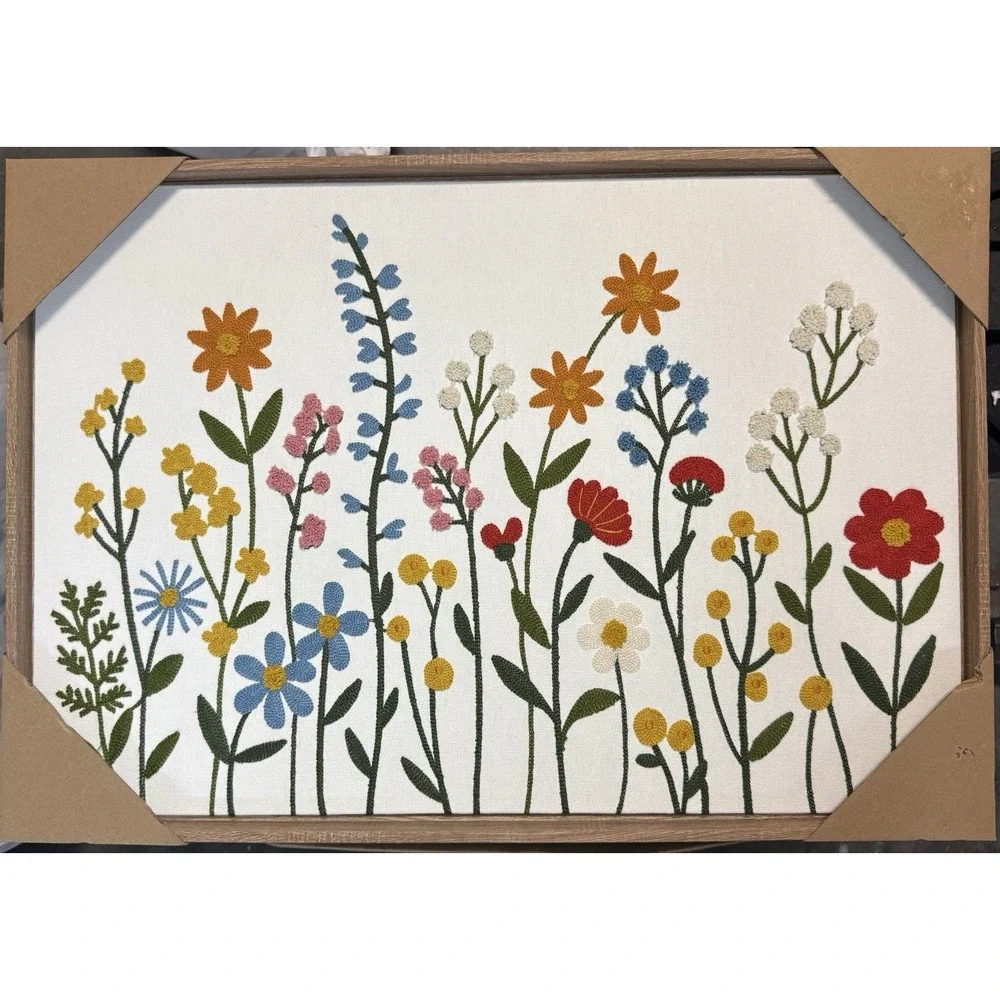 New BP Home Textile Embroidery Woven Wall Art Floral Flowers Decor 26 X 18